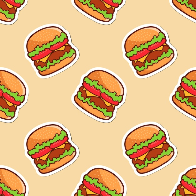 Vector illustration seamless background of burgers with cheese tomatoes lettuce and juicy cutlet