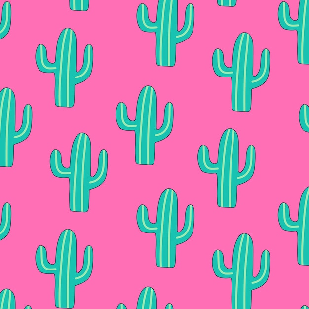 Vector illustration of a seamless pattern featuring green cacti on a vibrant pink background Ideal for textiles wallpapers or digital designs with a playful theme