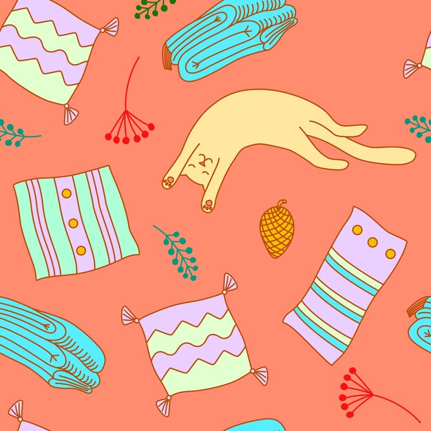 Vector illustration of seamless pattern with cats