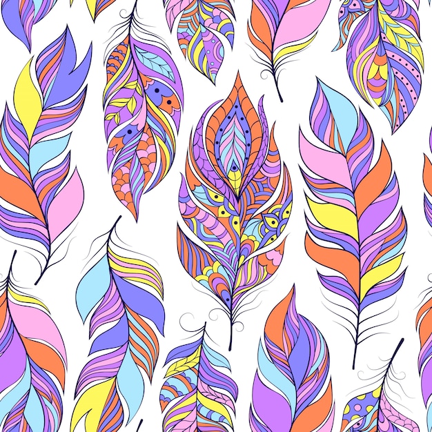 Векторная иллюстрация бесшовные модели с красочными абстрактными перьями