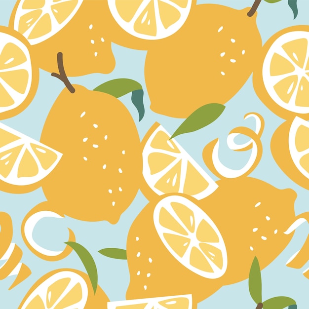 Vector illustration seamless pattern with fresh lemons Colorful summer wallpaper Citrus fruits collection