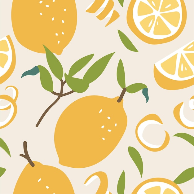 Vector illustration seamless pattern with fresh lemons Colorful summer wallpaper Citrus fruits collection