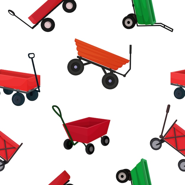 Vector illustration of a seamless pattern with garden red carts. Harvesting or gardening pattern, packaging