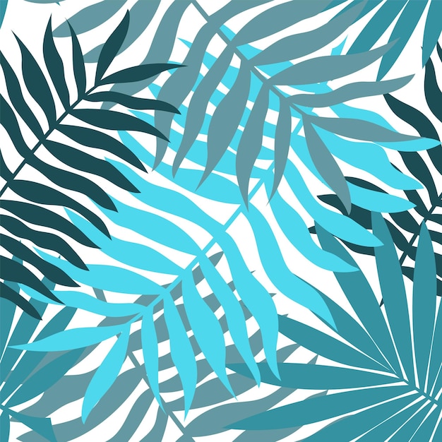 Vector illustration of a seamless pattern with palm leaves exotic design in blue for wallpaper background cover clothing