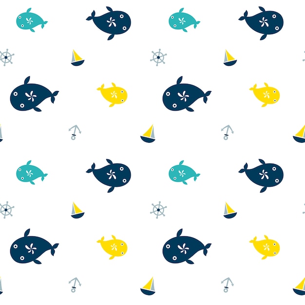 Vector illustration seamless pattern with a whale