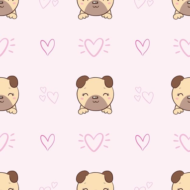 Vector illustration Seamless vector pattern with pugs