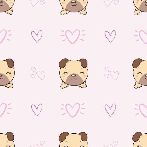 Vector illustration seamless vector pattern with pugs