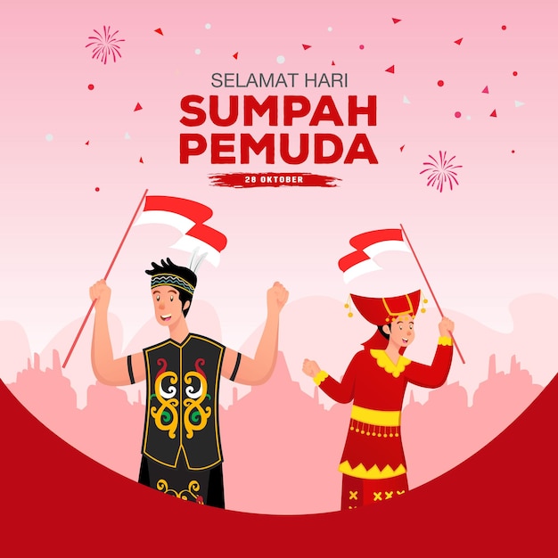 Illustrazione vettoriale. selamat hari sumpah pemuda. traduzione: felice promessa della gioventù indonesiana. adatto per biglietti di auguri, poster e striscioni