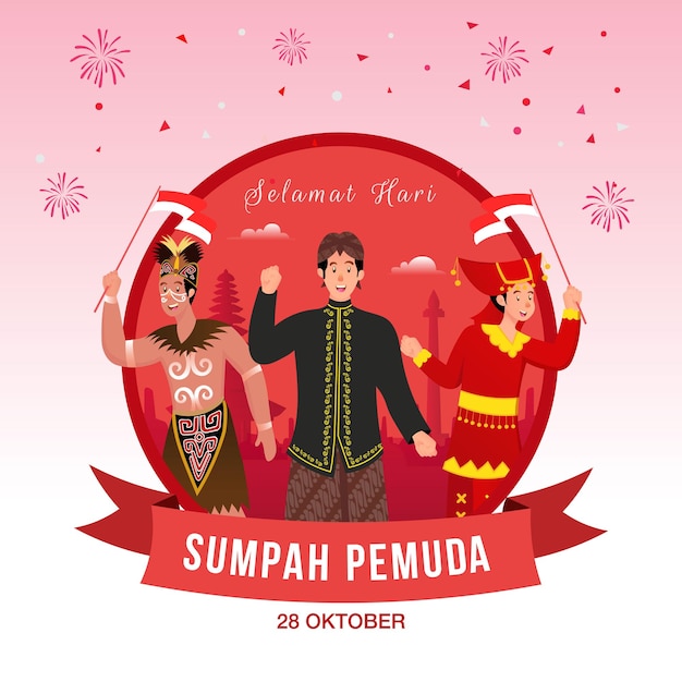 Illustrazione vettoriale. selamat hari sumpah pemuda. traduzione: felice promessa della gioventù indonesiana. adatto per biglietti di auguri, poster e striscioni