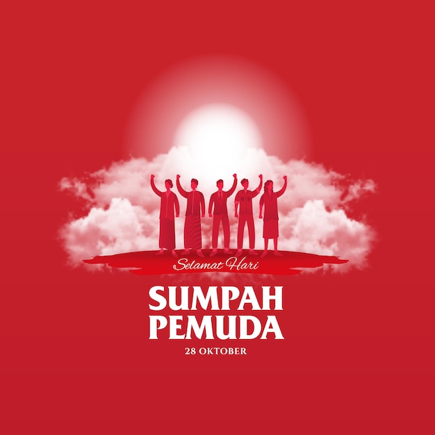 Illustrazione vettoriale selamat hari sumpah pemuda traduzione happy indonesian youth pledge adatto per poster e banner di biglietti di auguri