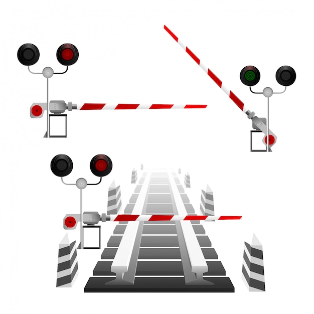 Vector illustration of a semaphore and railway rails.