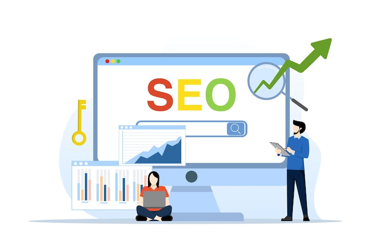Vector vector illustration of seo or search engine optimization concept for website search results