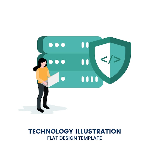 Vector Illustration Server Security Concept Showing the server is being maintained