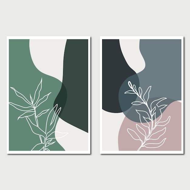 Vector illustration set of Abstract minimal botanical plant for wall frame design