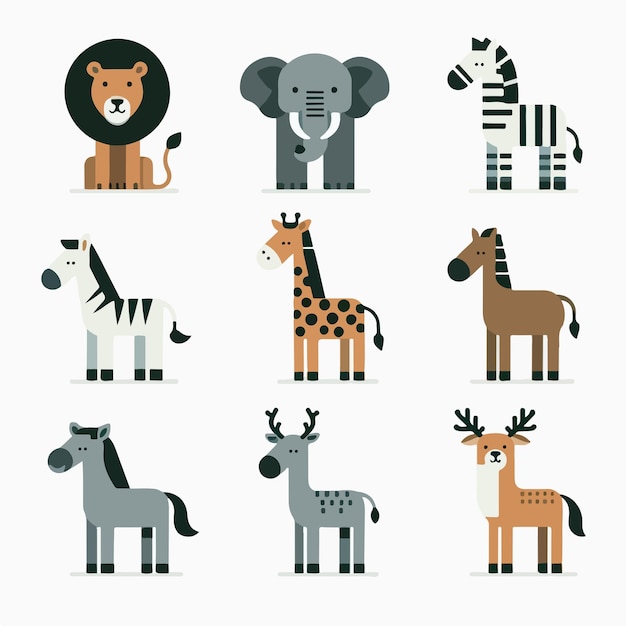 Vector vector illustration set of animals in flat style wild animals characters