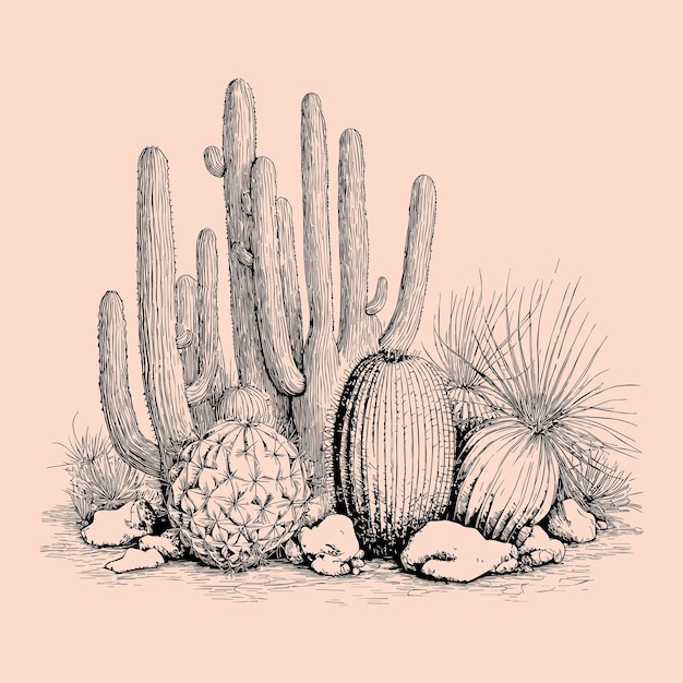 Vector illustration of a set of cacti