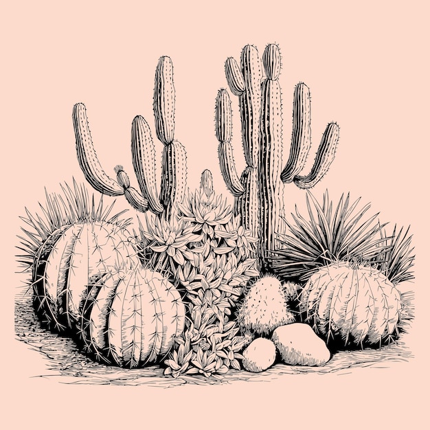 Vector illustration of a set of cacti