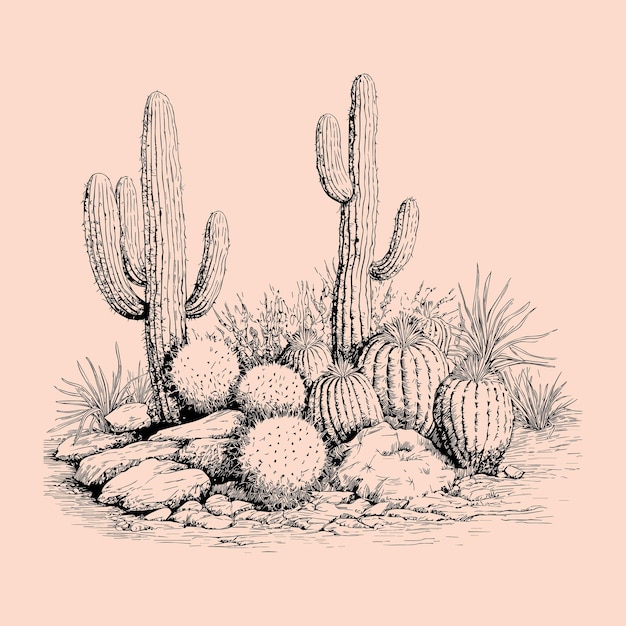 Vector vector illustration of a set of cacti