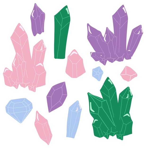 Vector illustration set of cartoon crystals