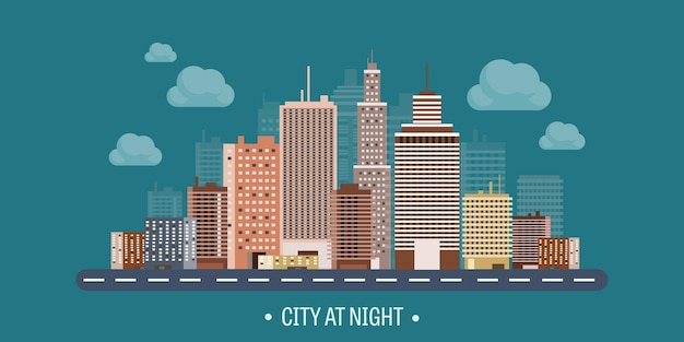 城市轮<unk>的向量插图集城市景观城市天际线全景市中心的房子