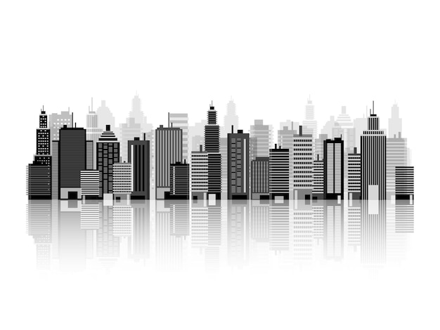 Vector vector illustration set of city silhouettes cityscape town skyline panorama midtown houses