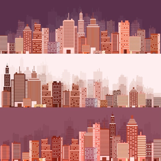 Vector vector illustration set of city silhouettes cityscape town skyline panorama midtown houses