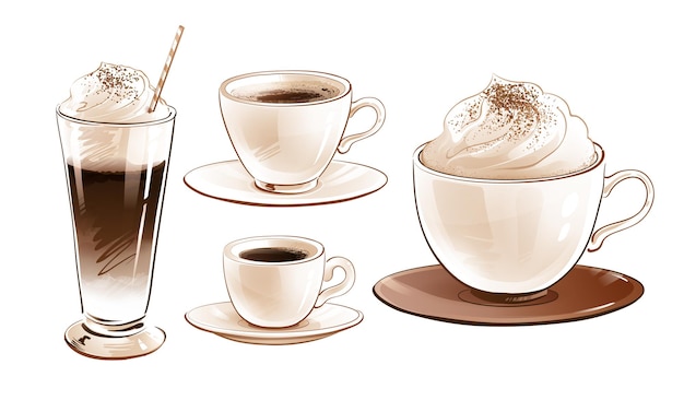 Set di illustrazioni vettoriali di tazze da caffè