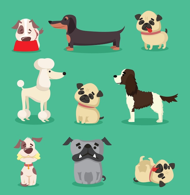 Vector vector illustration set of cute cartoon little dogs-pupies.