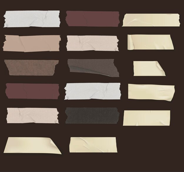 Vector vector illustration set of different slices of a adhesive tape with shadow and wrinkles