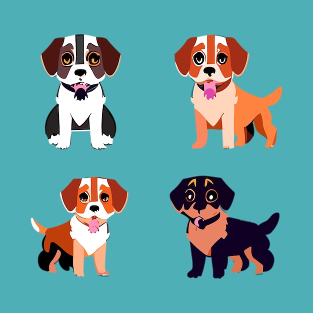 Vector illustration set of dog character design sticker funny dogs cartoon style Art