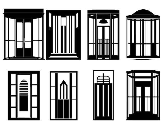 Vector illustration of a set of doors and windows in the city