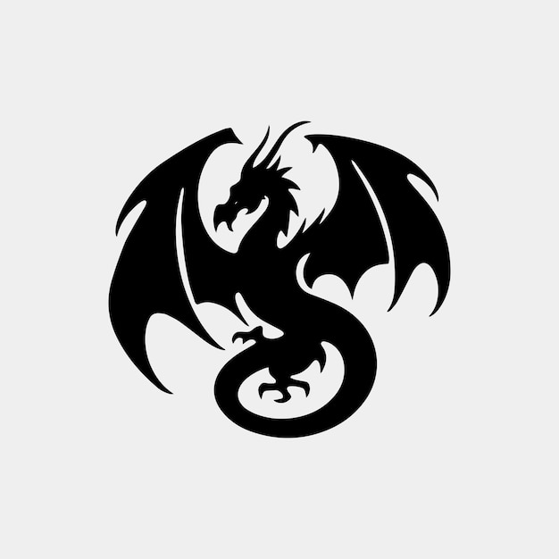 Vector illustration set of dragon tattoo designs black and white graphics