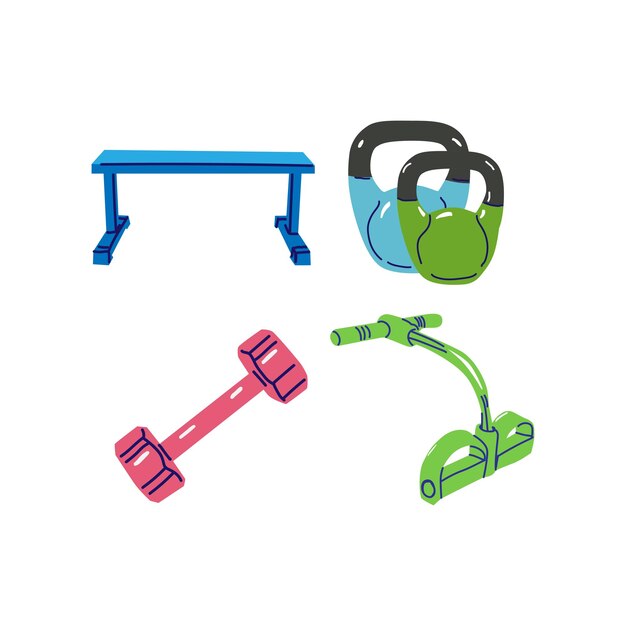 Illustrazione vettoriale di un set di attrezzature per il fitness