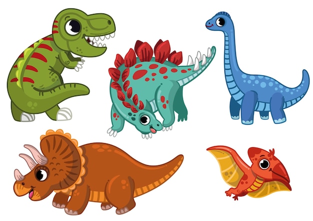 Vector illustration set of five dinosaurs.