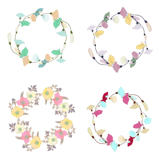 Vector illustration of a set of floral wreaths.