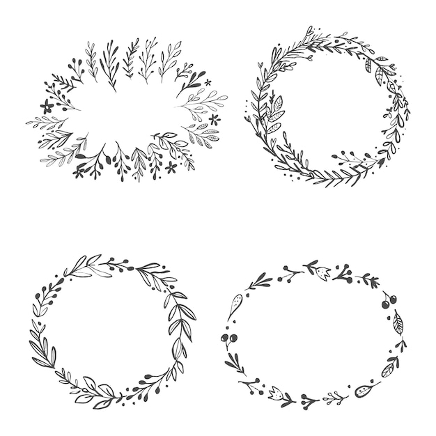 Vector illustration of a set of floral wreaths.