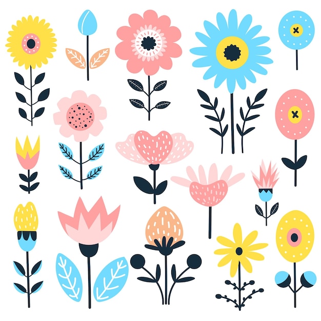 Vector vector illustration set of flowers simple style flowers