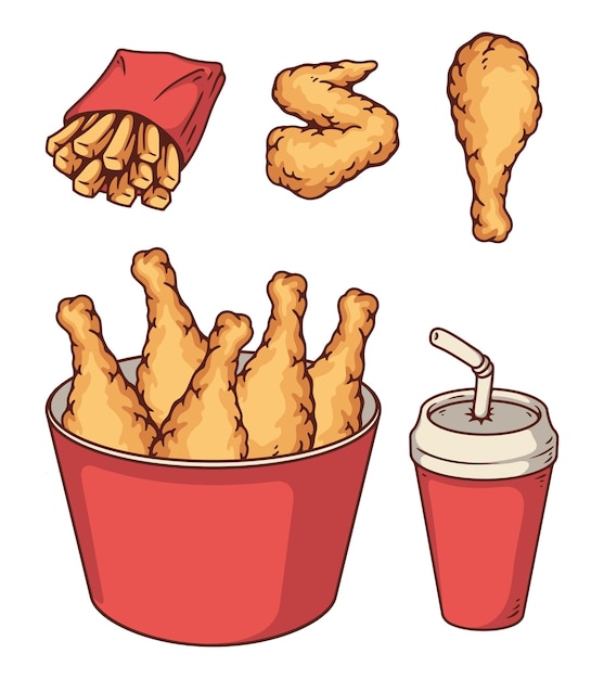 vector illustration set fried chicken themed restaurant