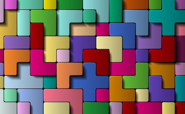 Vector illustration of a set of geometric shapes of different colors in the form of a puzzle