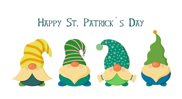 Vector illustration set of gnomes with Happy St Patrick s Day