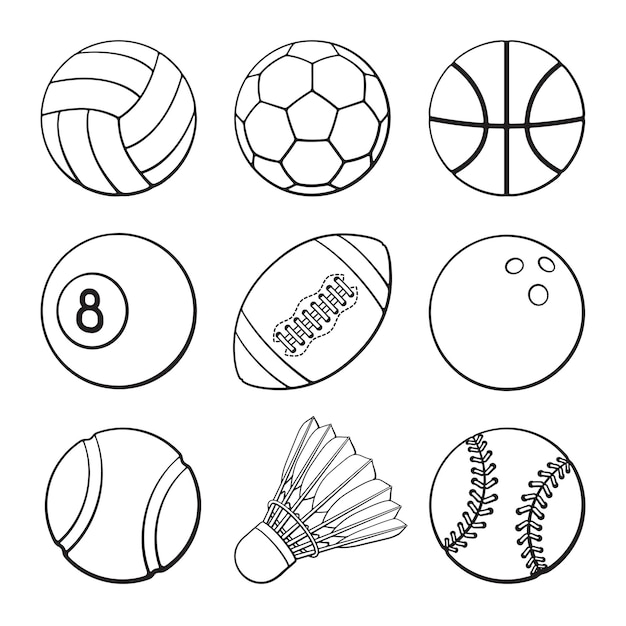 Vector illustration set of hand drawn doodles of football soccer basketball volleyball balls