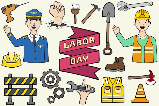 Vector illustration set of hand drawn labor day element