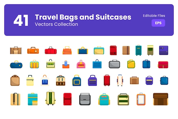 Vector vector illustration set of hand drawn travel bags and suitcases