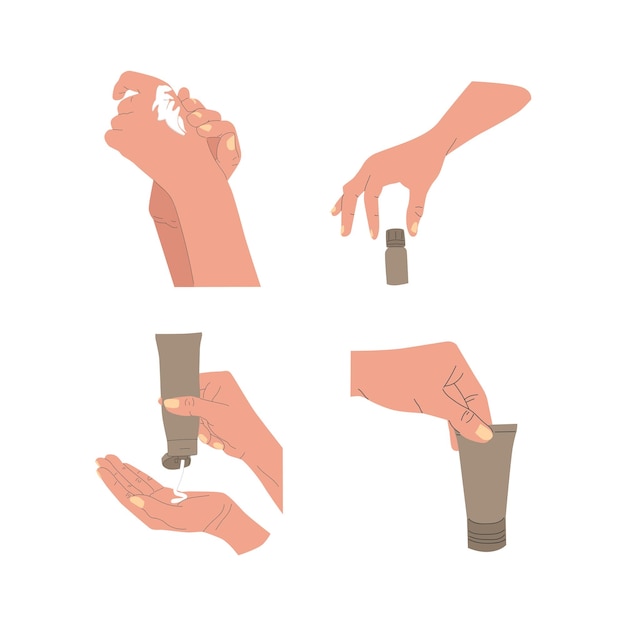 Векторная иллюстрация набора рук с уходом за кожей