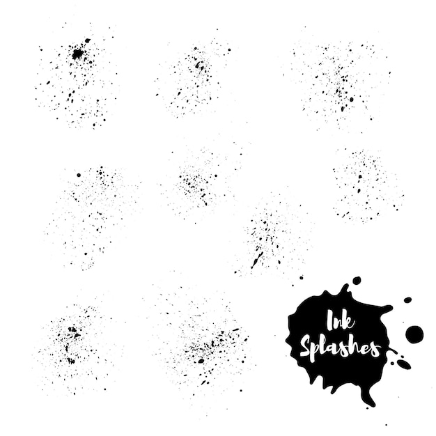 Vector illustration set of ink splash. hand painted grunge background.