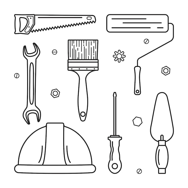 Vector illustration A set of Labor Day icons in a linear style