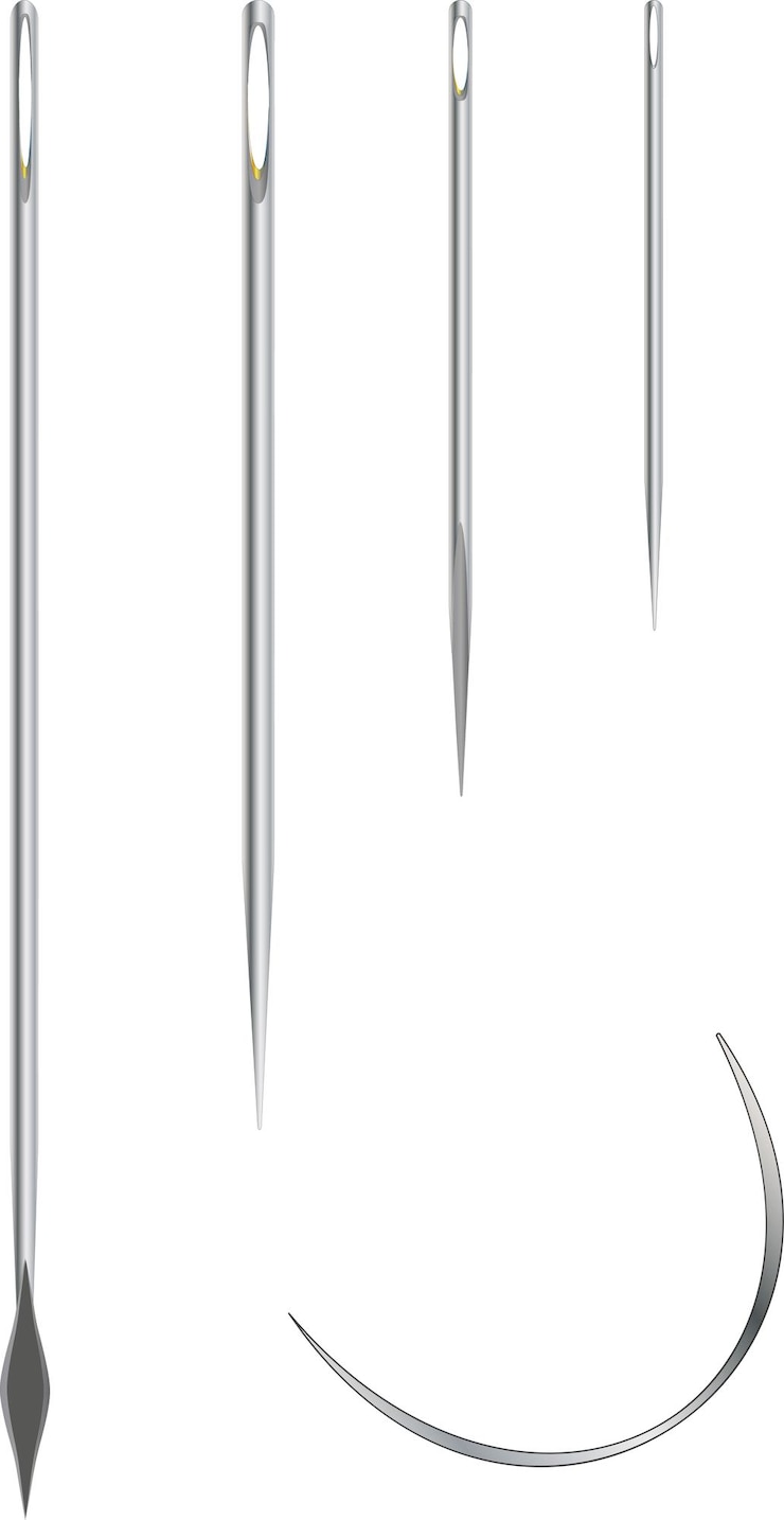 वेक्टर vector illustration of a set of metal sewing needles on a white background