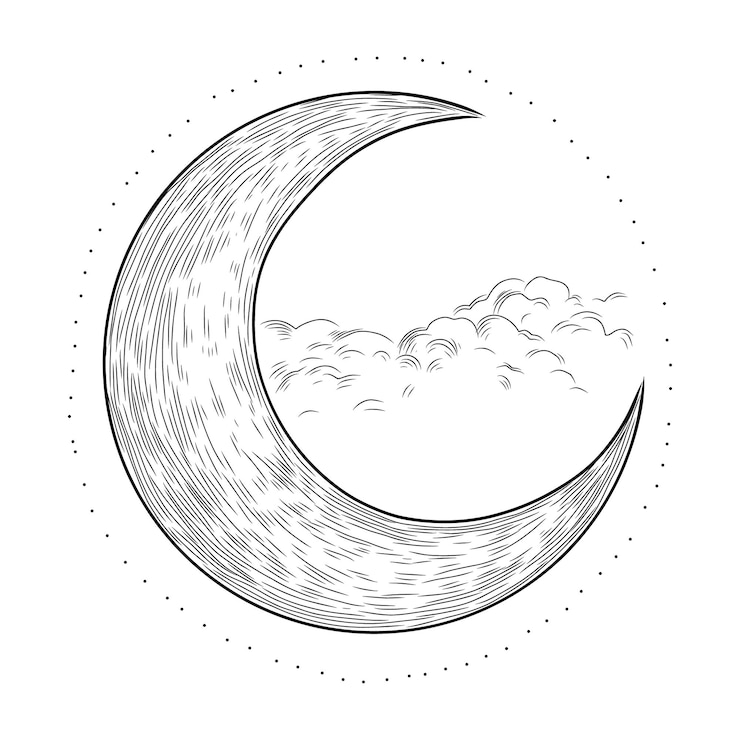 Vector vector illustration set of moon phases different stages of moonlight activity in vintage engraving