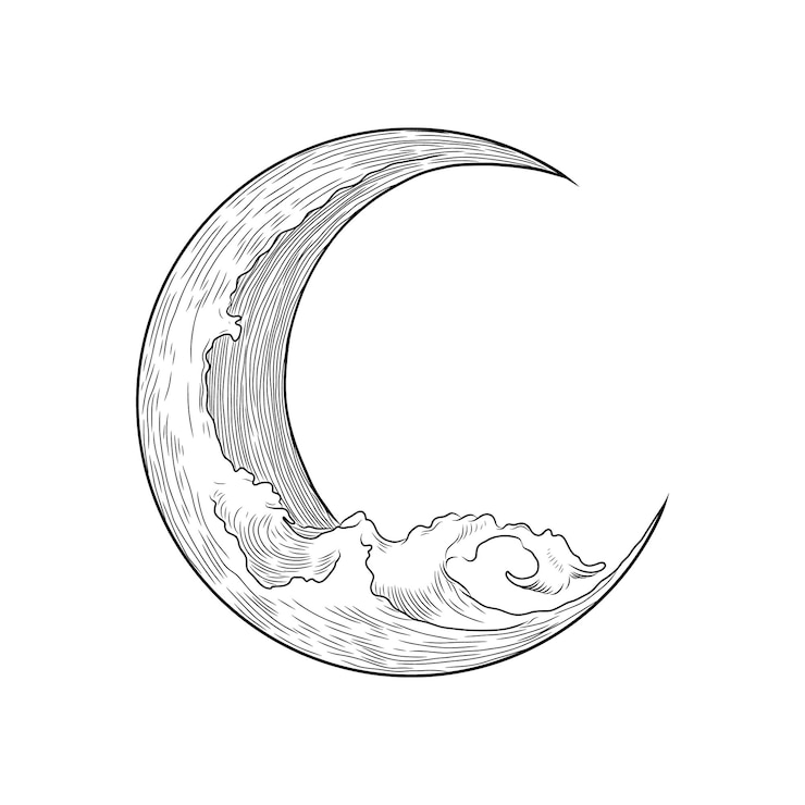 Vector vector illustration set of moon phases different stages of moonlight activity in vintage engraving