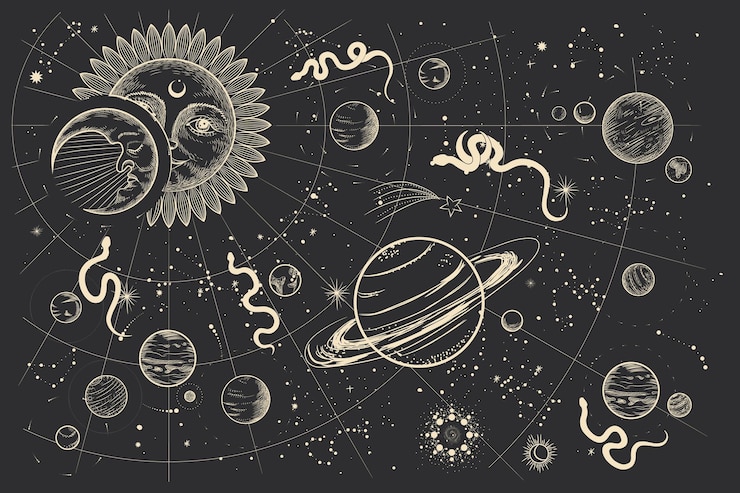 Vector vector illustration set of moon phases different stages of moonlight activity in vintage engraving